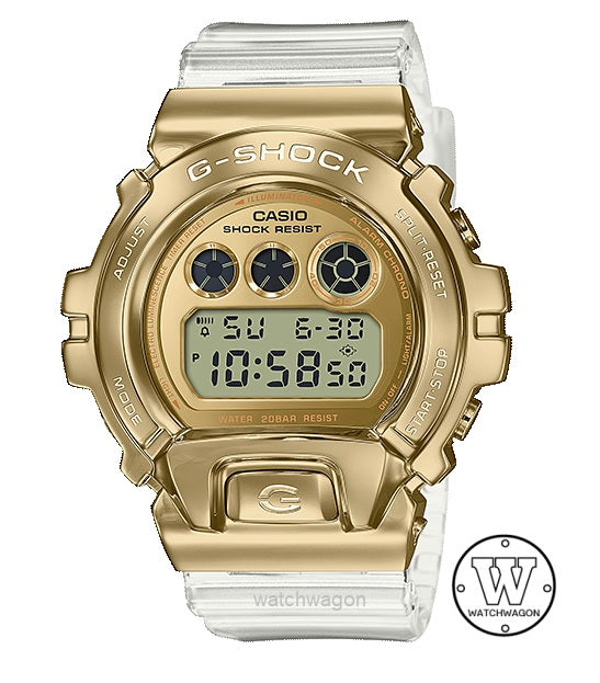 Casio G-Shock GM-6900SG-9 Gold Plated Forged Stainless Steel Bezel Semi-Transparent Resin Band Unisex Sports Watch