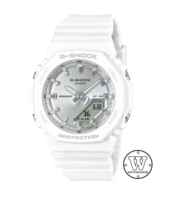 Casio G-Shock GMA-P2100VA-7A White Band Silver Dial Small and Slim Ladies Watch gma-p2100 Case Width 40.2mm