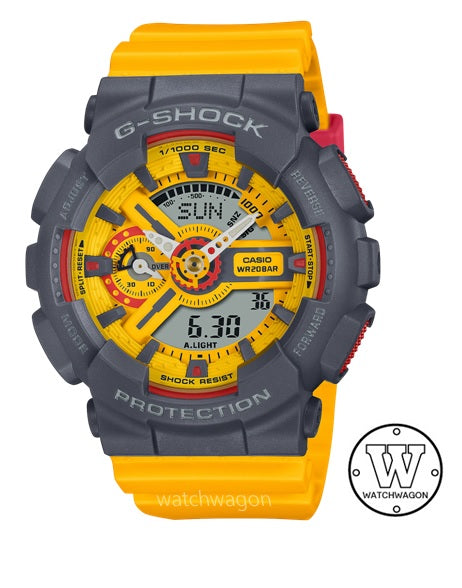 Casio G-Shock GMA-S110Y-9A Mid-Size Retro '90s Inspired Yellow with Grey Bezel Analog Digital Sports Watch Resin Band gm