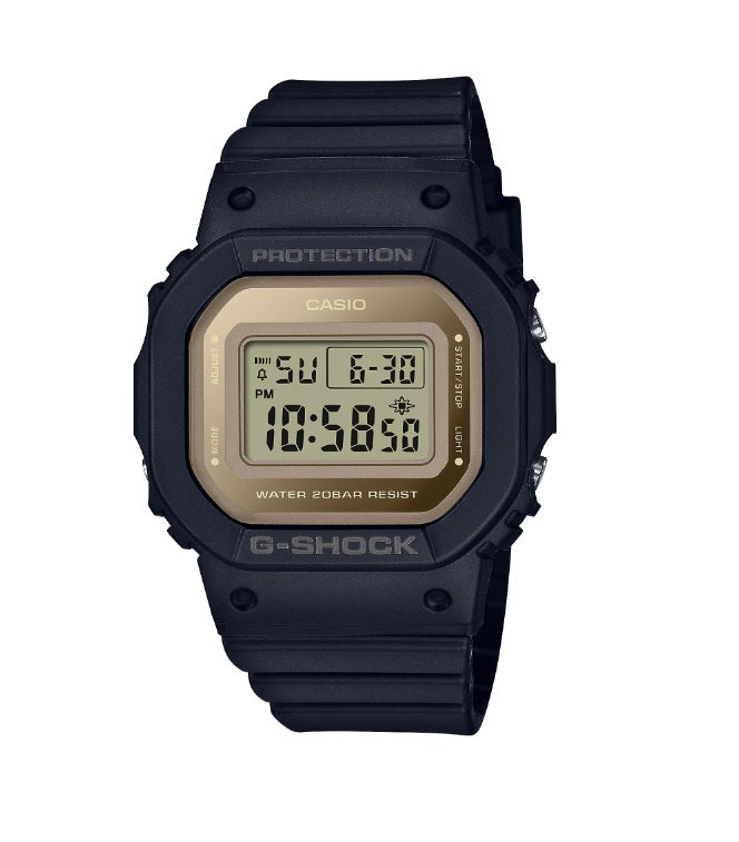 Casio G-Shock GMD-S5600-1 Black Resin Band Gold Face-Plate Compact Size Unisex Digital Watch