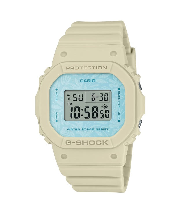 Casio G-Shock GMD-S5600NC-9 Brownish Yellow Resin Band Blue Flora Face Plate Compact Size Unisex Digital Watch Bio-Based Resin Band and Bezel