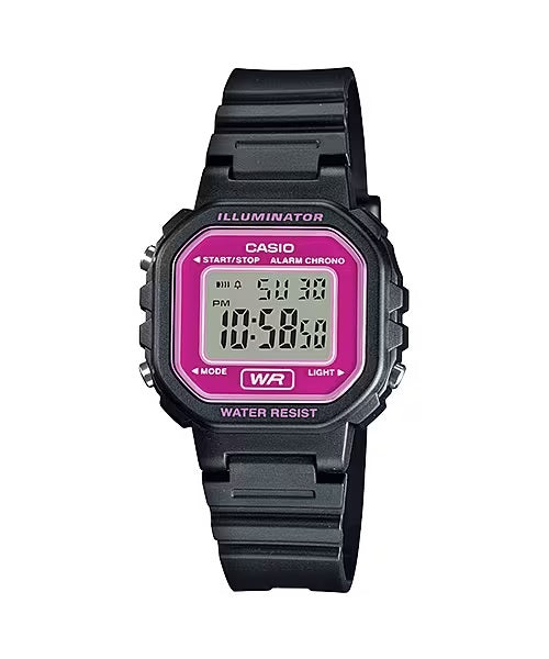 Casio LA-20WH-4A Black & Dark Pink Small Kid's & Ladies Digital Watch Case 5 years battery life