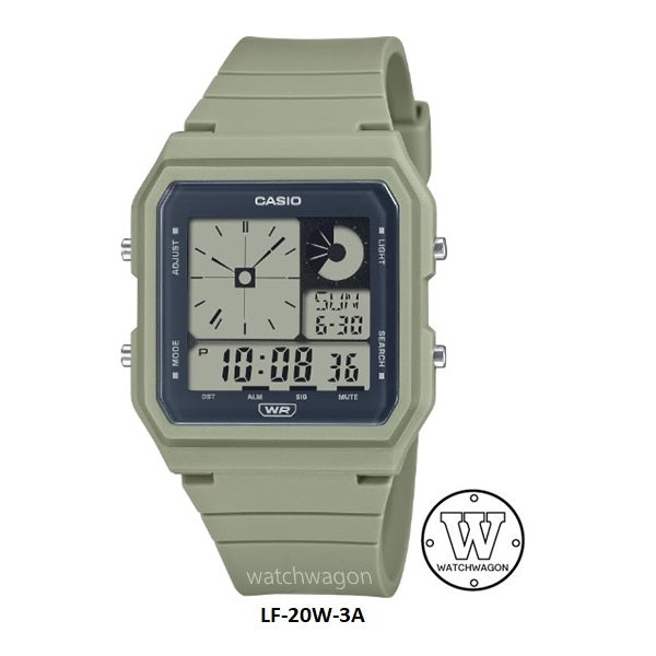 Casio LF-20W-3A Green Unisex Digital Analog Watch Bio-Based Resin Band World Time