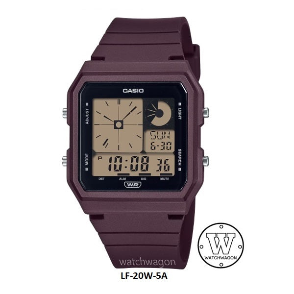 Casio LF-20W-5A Maroon Unisex Digital Analog Watch Bio-Based Resin Band World Time
