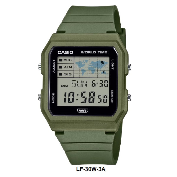 Casio LF-30W-3A World Map World Time Green Digital Unisex Sports Watch