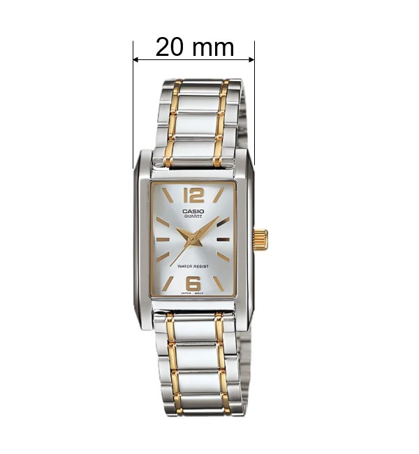 Casio LTP-1235SG-7A Small Two Tone Ladies Quartz Watch Steel Bracelet Case Width 20mm LTP-1235