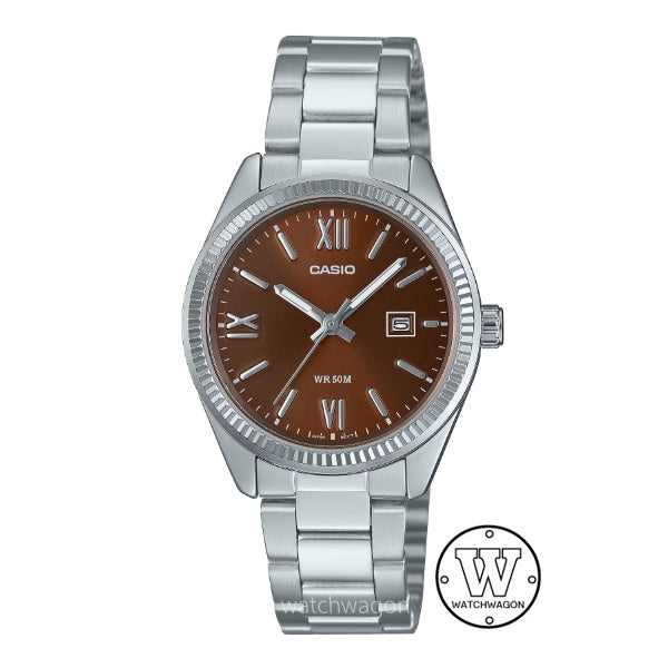 Casio LTP-1302DD-5A Brown Dial Ladies Analog Quartz Watch Steel Bracelet Date