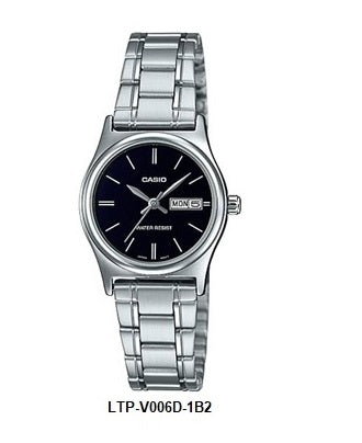 Casio LTP-V006D-1B2 Black Dial Ladies Quartz Watch Steel Bracelet Day Date Display