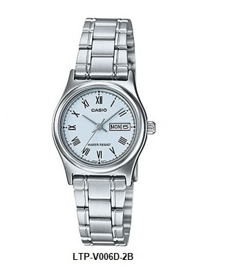Casio LTP-V006D-2B Light Blue Dial Ladies Quartz Watch Steel Bracelet Day Date Display