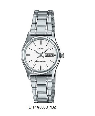 Casio LTP-V006D-7B2 White Dial Ladies Quartz Watch Steel Bracelet Day Date Display