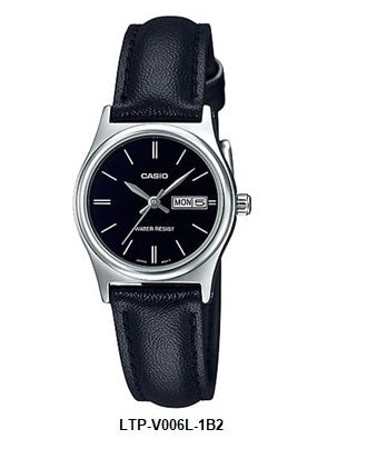 Casio LTP-V006L-1B2 Black Dial Leather Strap Ladies Quartz Watch