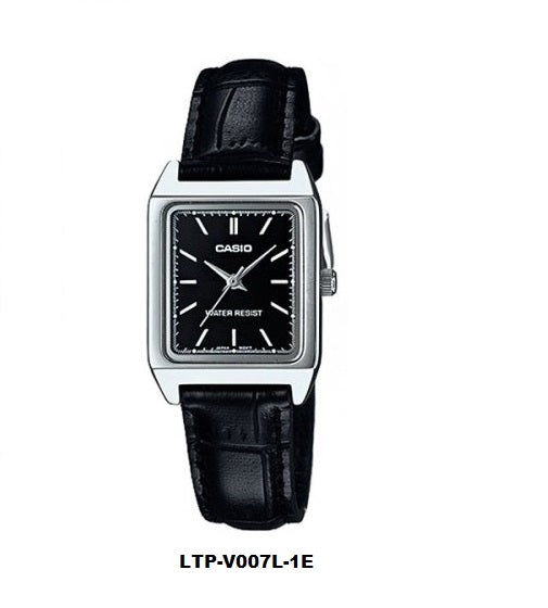 Casio LTP-V007L-1E Black Dial Analog Ladies Watch with black leather strap ltp-v007