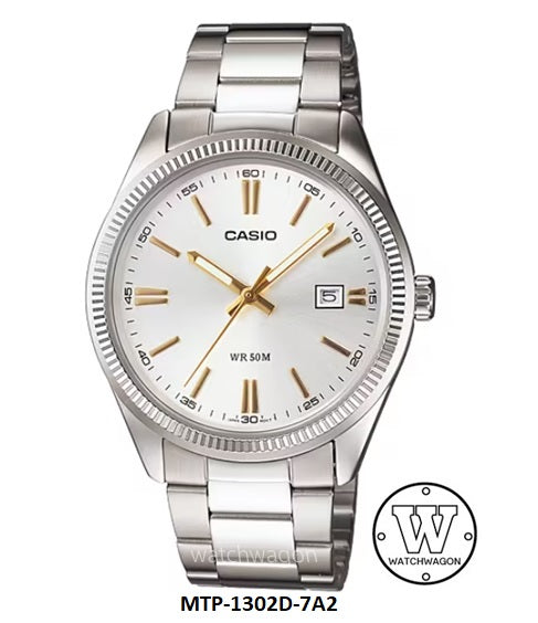 Casio MTP-1302D-7A2 Silver Dial Gold Markers Analog Gents Watch