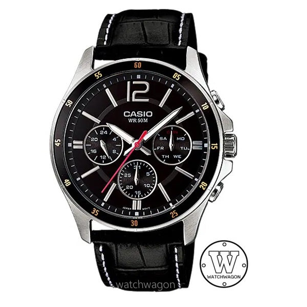 Casio MTP-1374L-1A Black Dial Analog Quartz Gents Watch Black Leather Band