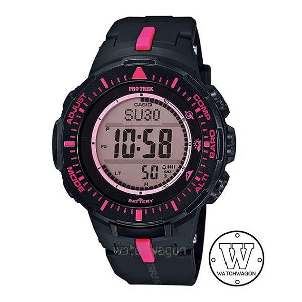 Casio Pro Trek PRG-300-1A4 Triple Sensor Solar Watch Black Pink Resin Band Women Sport Watch PRG300 PRG300-1A4 protrek