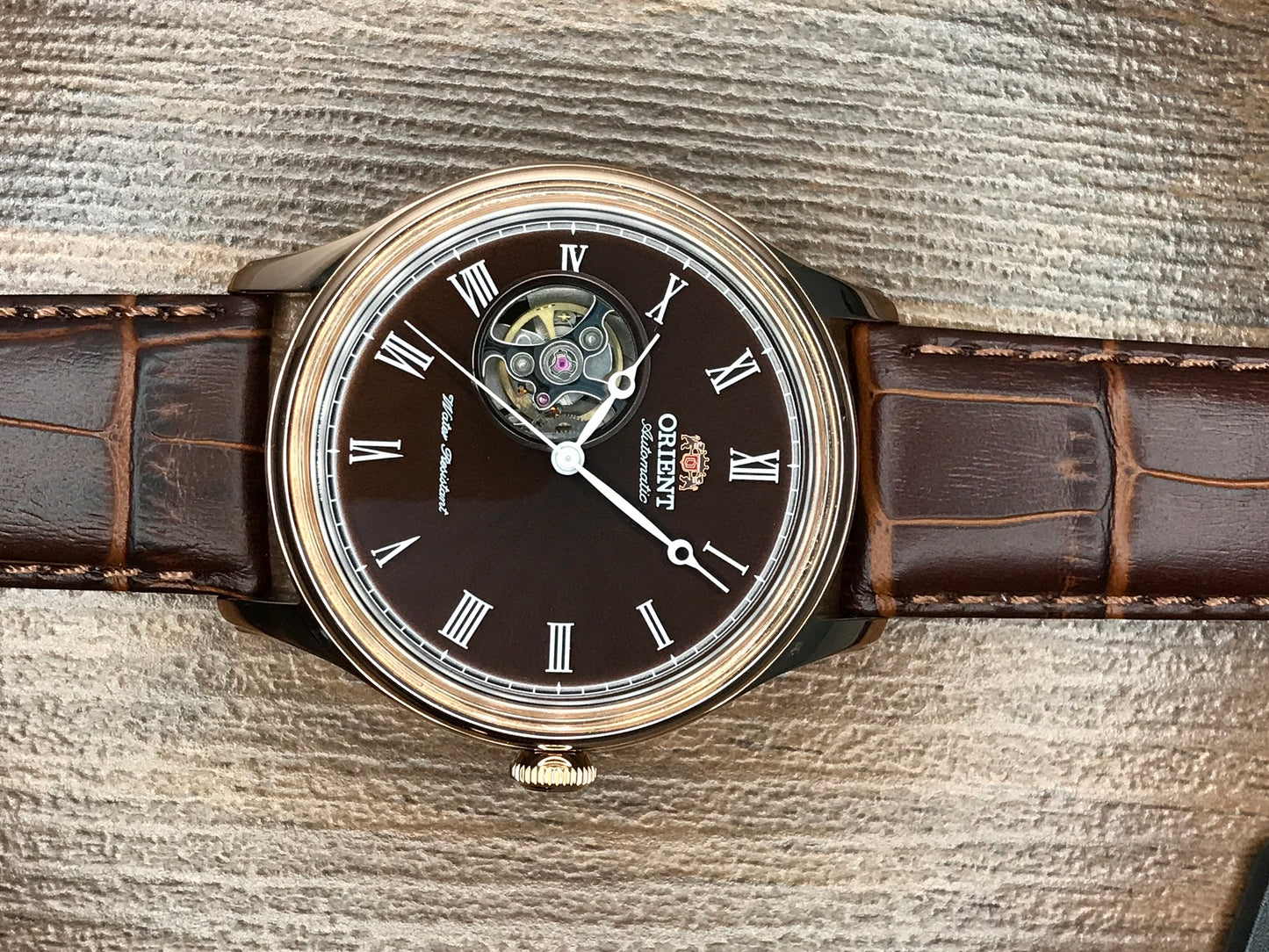 Orient FAG00001T0 Automatic Brown Leather Open Heart Dial Watch AG00001T Formal Dress Watch 43mm case