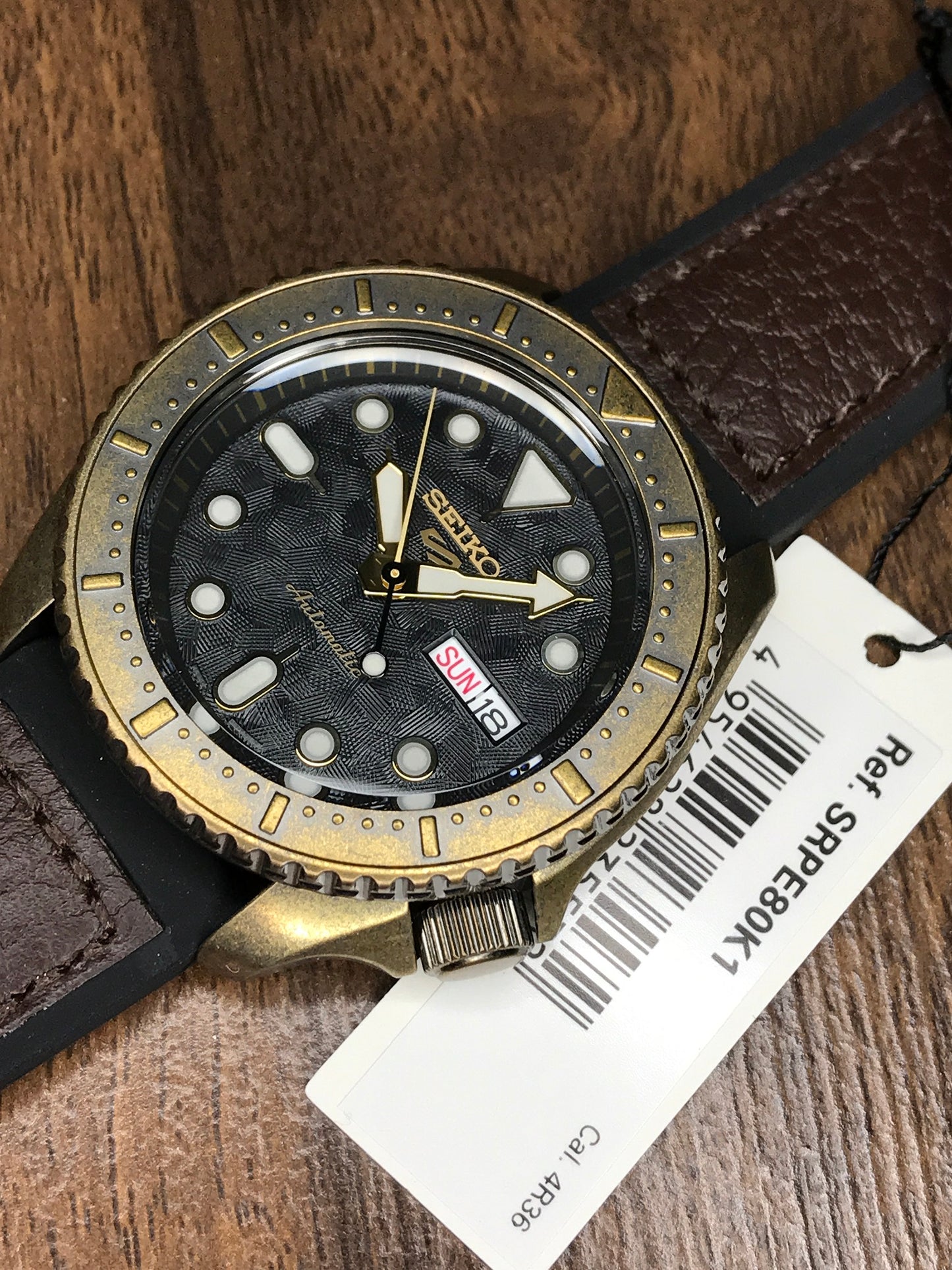 Seiko 5 SRPE80K1 Automatic Gents Sports Watch Calfskin + Silicone Strap Vintage Bronze Finish SRPE80