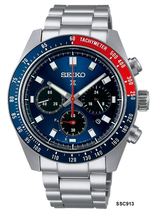 Seiko Prospex SSC913 Solar Quartz Watch Speedtimer Chronograph Blue Panda Dial Sapphire Crystal ssc913p ss
