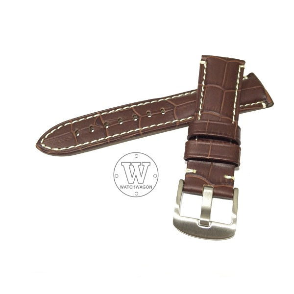 PAROS (Type A - Brown) Genuine Calf Leather Brown with White Stitch Watch Strap