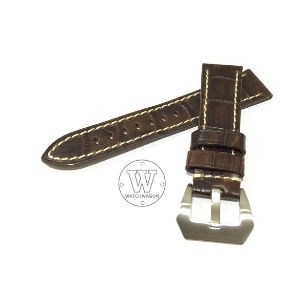 PAROS (Type B - Brown) Genuine Calf Leather Brown with White Stitch Watch Strap