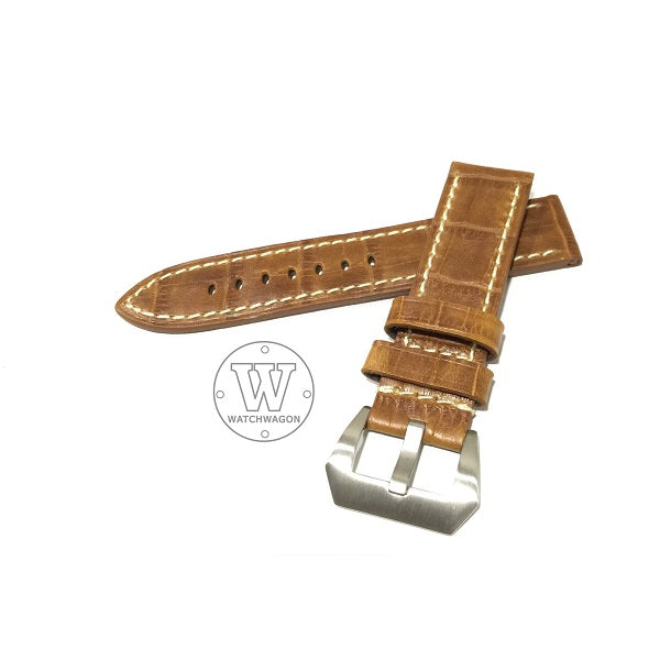 PAROS (Type B - Tan) Genuine Calf Leather Tan with White Stitch Watch Strap