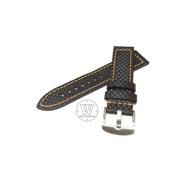 PAROS (Type C - Orange Stitch) Genuine Calf Leather Black with Orange Stitch Watch Strap