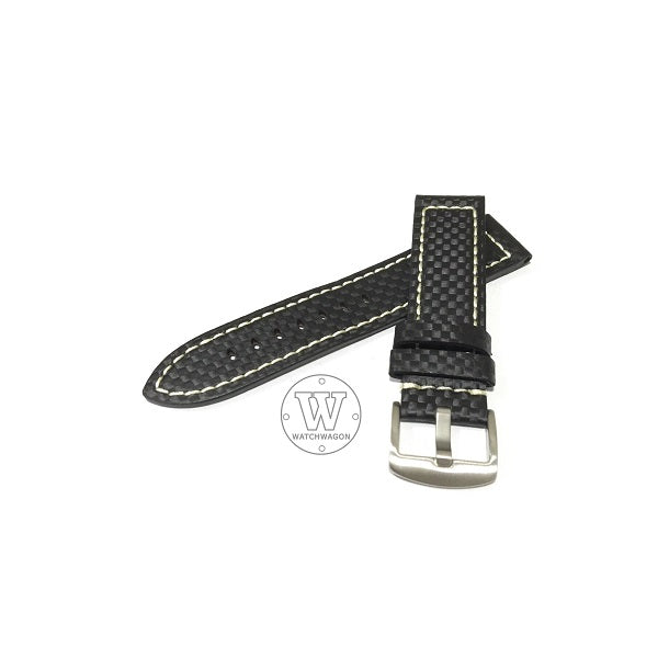 PAROS (Type C - White Stitch) Genuine Calf Leather Black with White Stitch Watch Strap