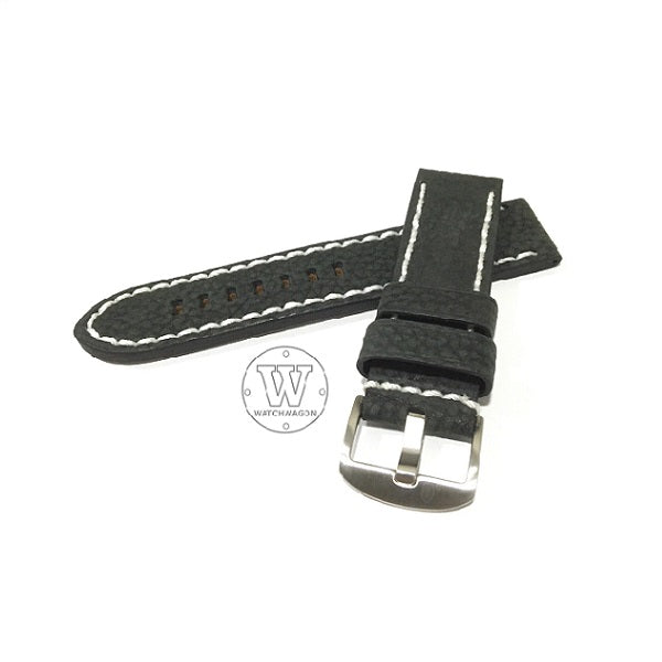 PAROS (Type D - Black) Genuine Calf Leather Black with White Stitch Watch Strap