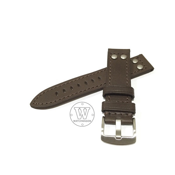 PAROS (Type E - Brown) Genuine Calf Leather Brown with Brown Stitch Watch Strap