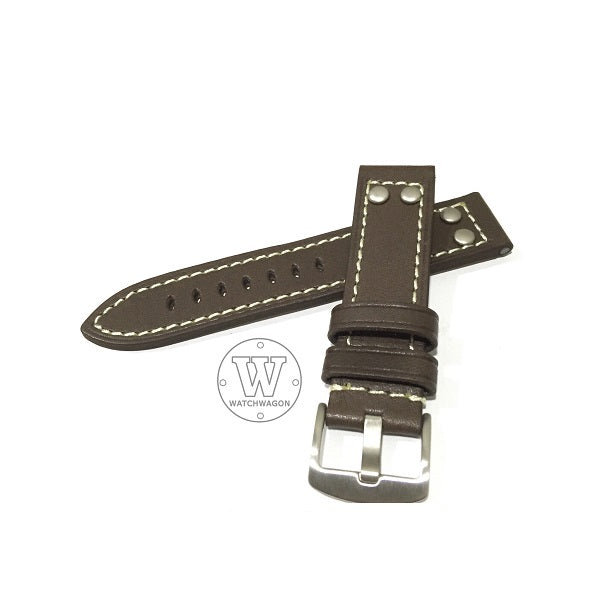 PAROS (Type F - Brown) Genuine Calf Leather Brown with White Stitch Watch Strap
