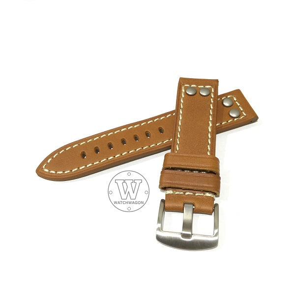 PAROS (Type F - Tan) Genuine Calf Leather Tan with White Stitch Watch Strap