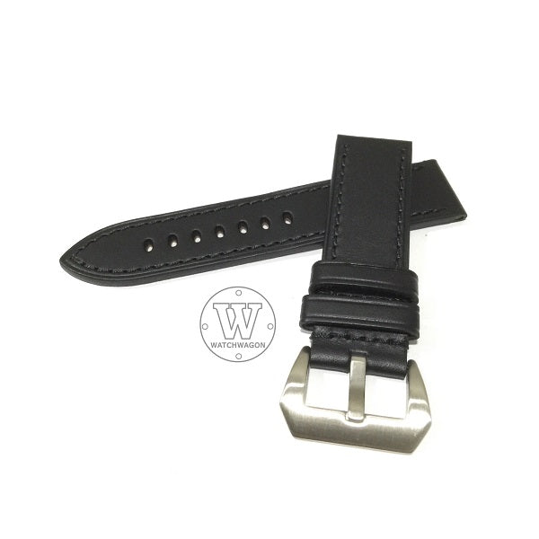 PAROS (Type G - Black) Genuine Calf Leather Black with Black Stitch Watch Strap
