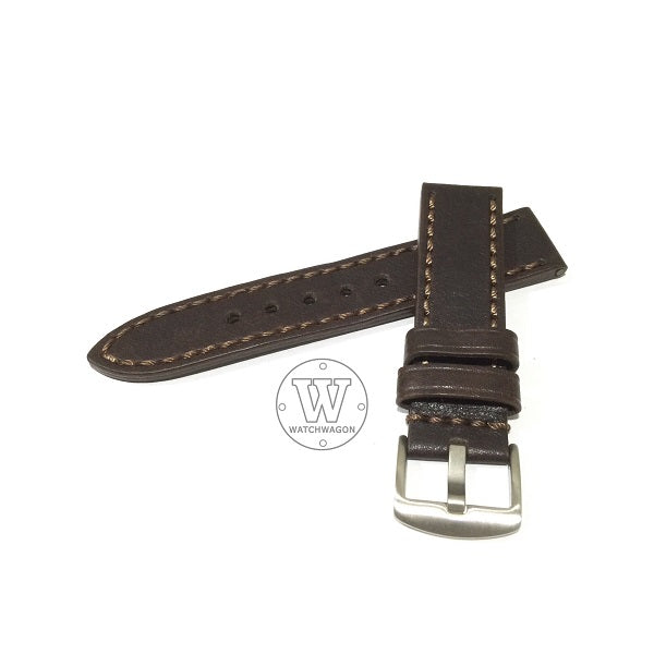 PAROS (Type J - Brown Stitch) Genuine Calf Leather Brown with Brown Stitch Watch Strap