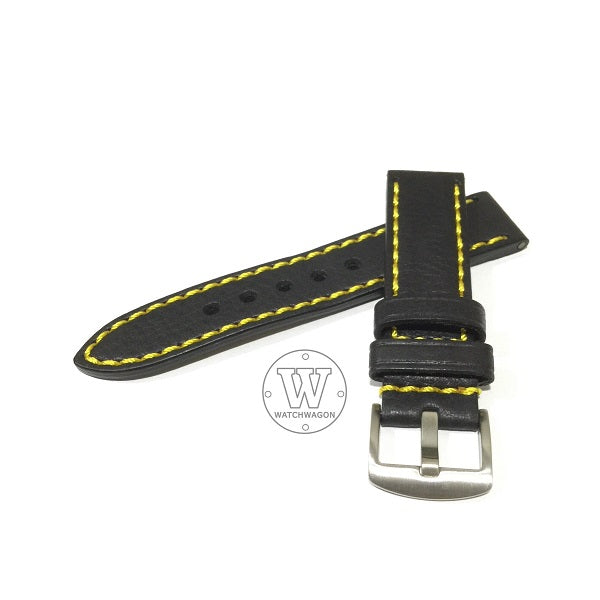 PAROS (Type J - Yellow Stitch) Genuine Calf Leather Black with Yellow Stitch Watch strap