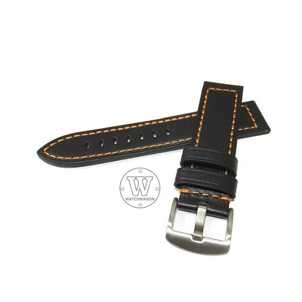 PAROS (Type K - Orange Stitch) Genuine Calf Leather Black with Orange Stitch Watch Strap