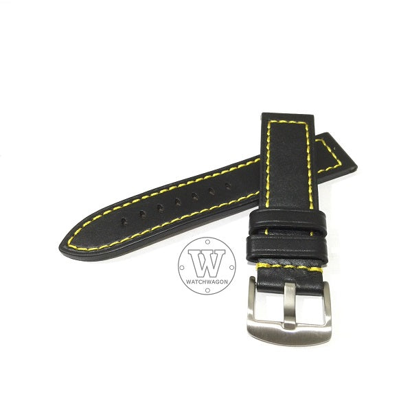 PAROS (Type K - Yellow Stitch) Genuine Calf Leather Black with Yellow Stitch Watch Strap