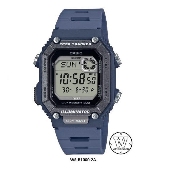 Casio WS-B1000-2A Blue Case Bluetooth Step Tracker 100m WR Digital Watch 200-lap Memory