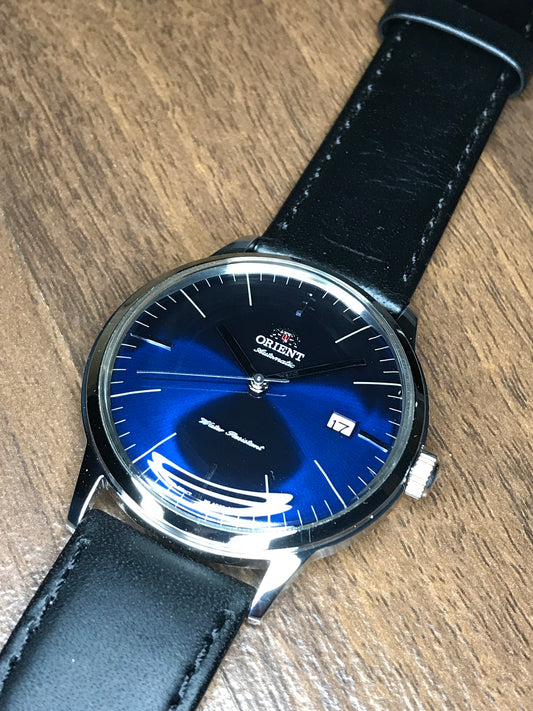 Orient FAC0000DD0 2nd Generation Bambino Classic Automatic Men's Watch Blue Dial Black Leather Band 40.5mm