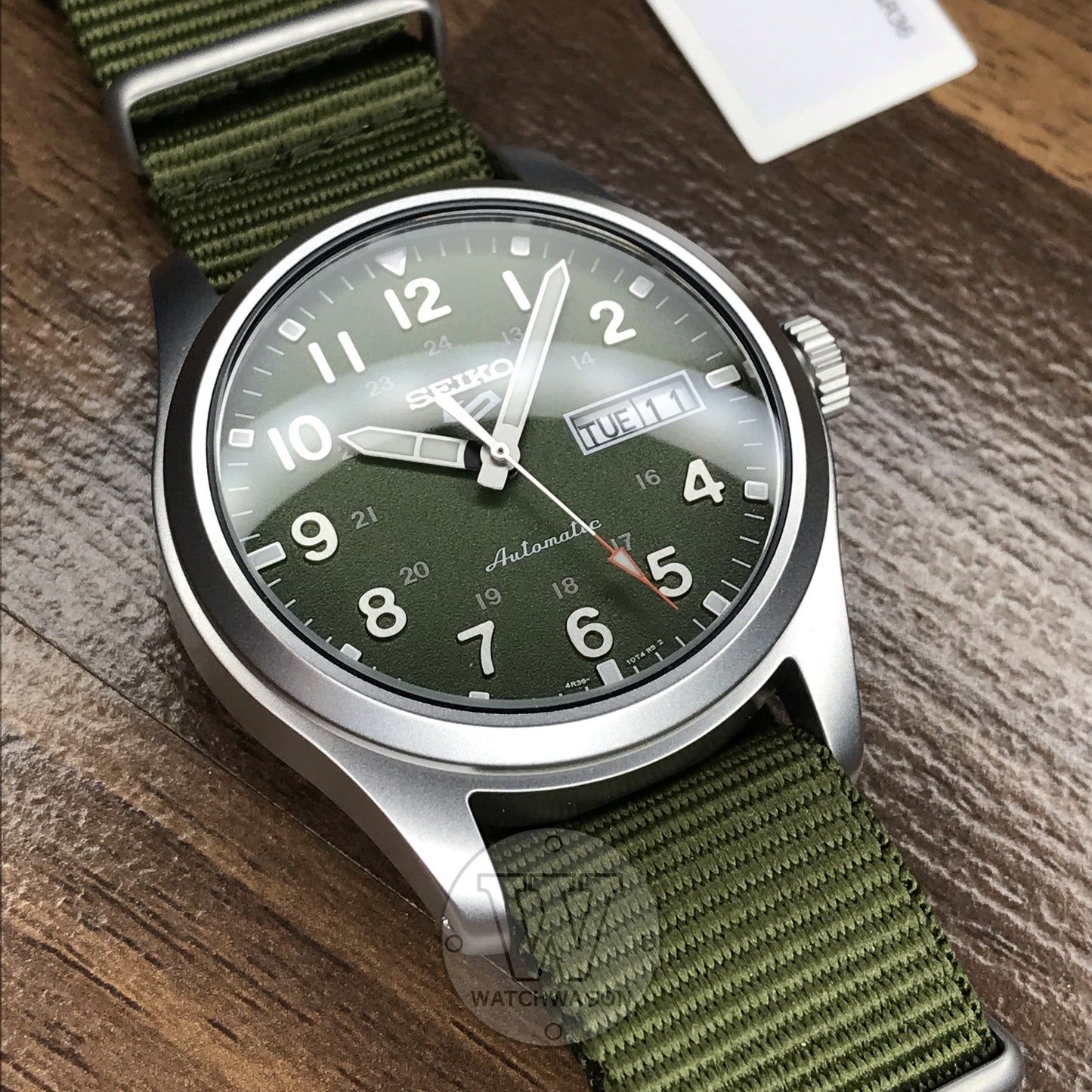 Seiko 5 Sports SRPG33K1 Automatic Gents Field Watch Green Dial Green Nylon Strap Case Width 39.4mm SRPG33