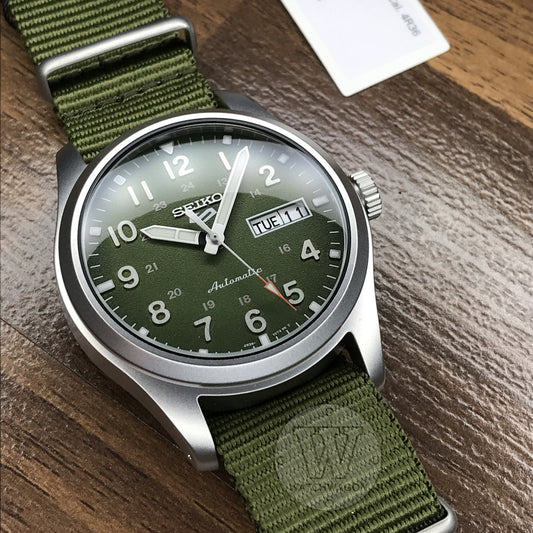 Seiko 5 Sports SRPG33K1 Automatic Gents Field Watch Green Dial Green Nylon Strap Case Width 39.4mm SRPG33