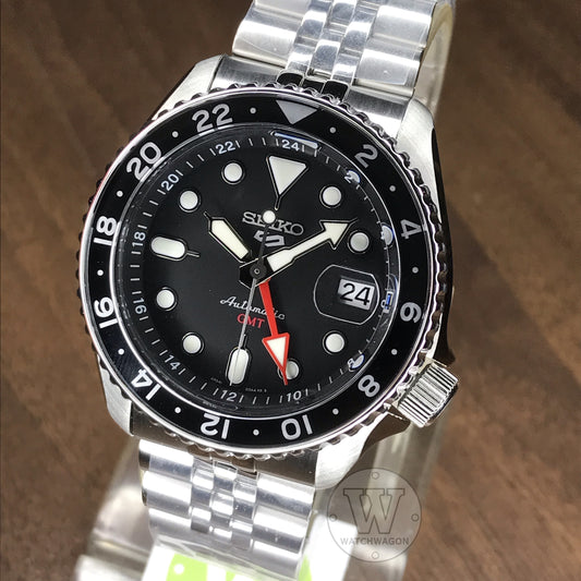 Seiko 5 Sports GMT SSK001K1 Black Dial Automatic Gents Watch 100m WR Jubilee Bracelet ssk001 ssk001k