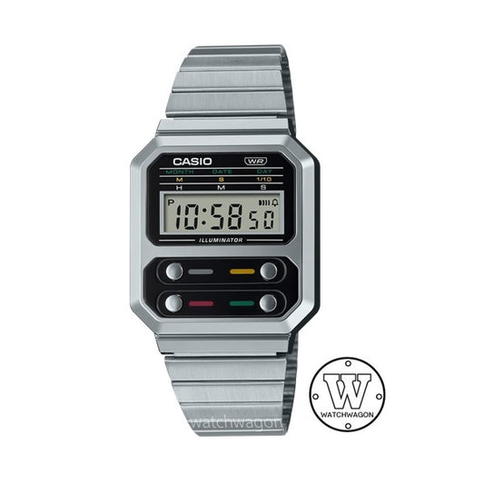 Casio A100WE-1A Retro Vintage Collection Digital Watch Steel Bracelet Homage to F-100