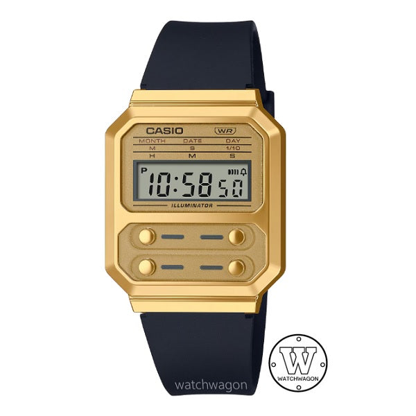 Casio A100WEFG-9A Unisex Gold Tone Black Resin Band Digital Watch a100