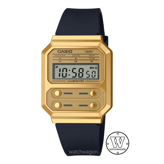 Casio A100WEFG-9A Unisex Gold Tone Black Resin Band Digital Watch a100