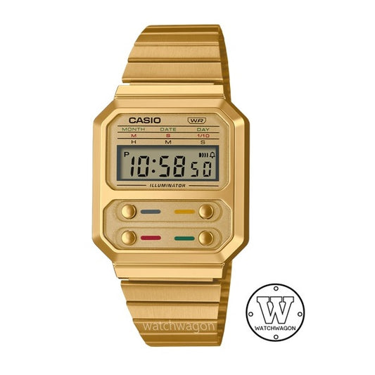 Casio A100WEG-9A Retro Vintage Collection Digital Watch Steel Bracelet Homage to F-100