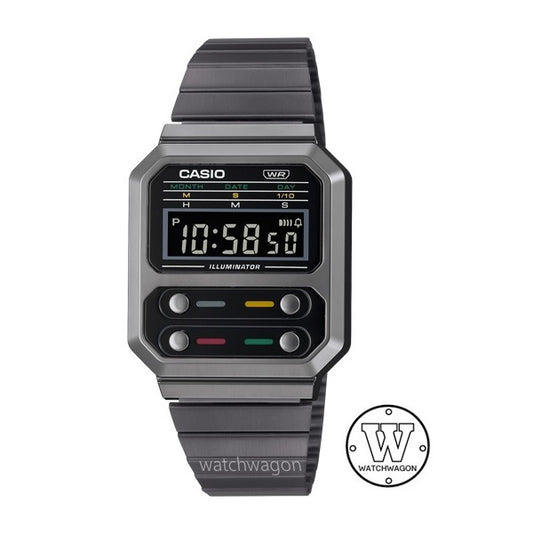 Casio A100WEGG-1A Retro Vintage Collection Digital Watch Steel Bracelet Homage to F-100