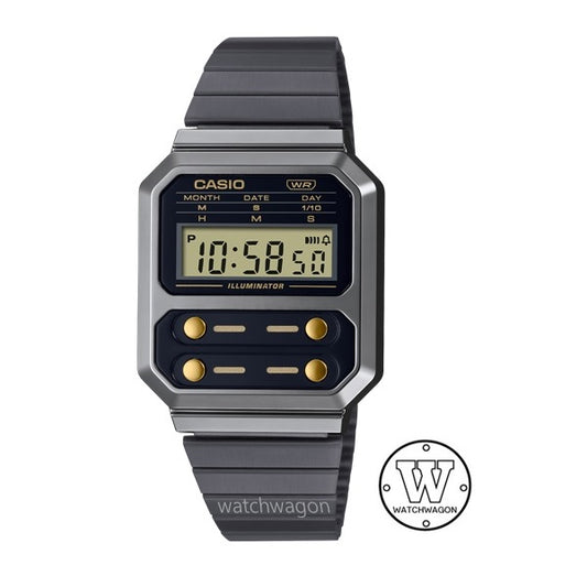 Casio A100WEGG-1A2 Retro Vintage Collection Digital Watch Steel Bracelet Homage to F-100