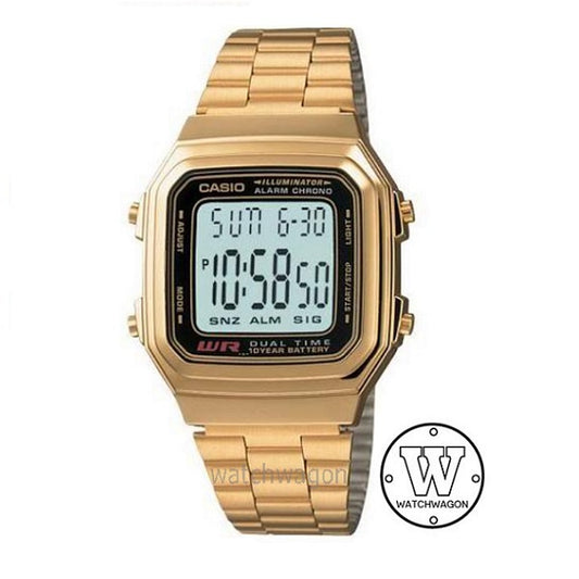 Casio A178WGA-1A Unisex Retro Dual-Time 10 Years battery life A178