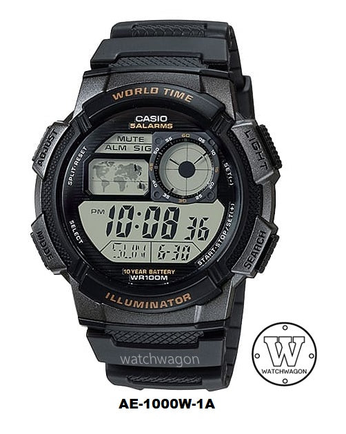 Casio AE-1000W-1A Youth Series 10 Years Battery Life Black Resin Digital Quartz Men Watch AE-1000W-1AVDF AE1000W-1A