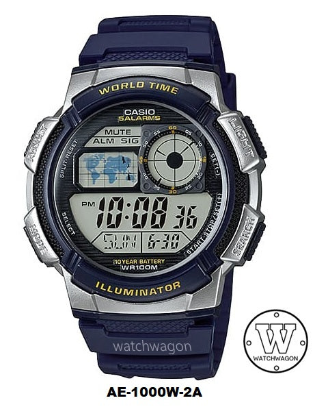 Casio AE-1000W-2A Youth Series 10 Years Battery Life Blue Resin Digital Quartz Men Watch AE-1000W-2AVDF AE1000W-2A